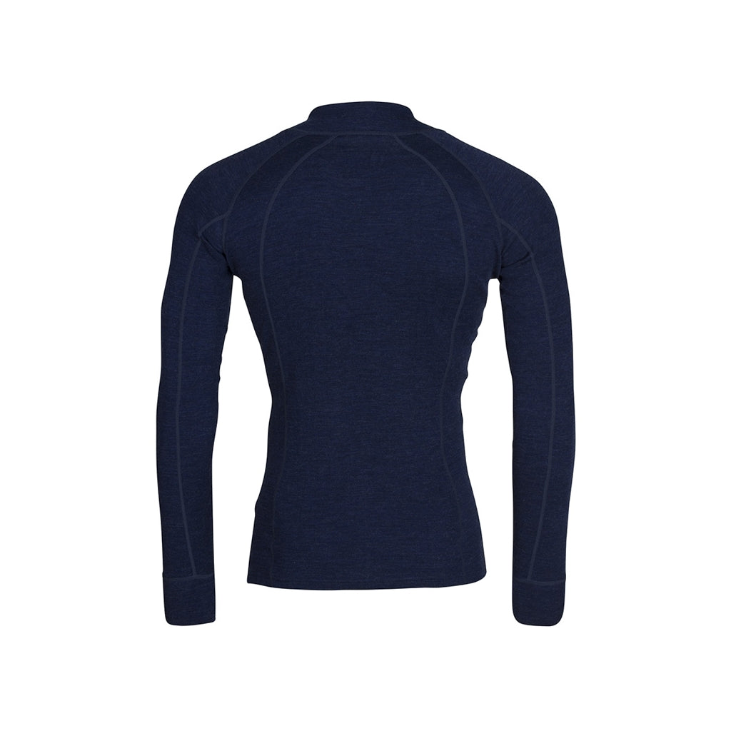 Mens Merino Wool Zip Neck - Navy Marle